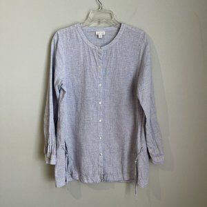 J. Jill Love Linen Blue Striped Side Tie Button Down Tunic